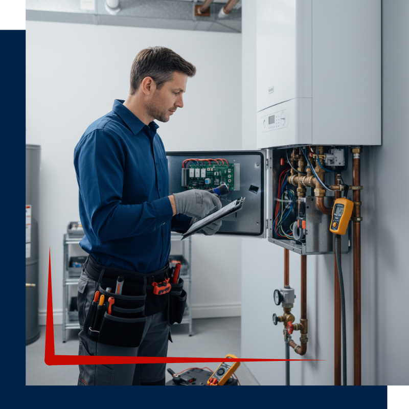 HVAC contractor inspecting a heater