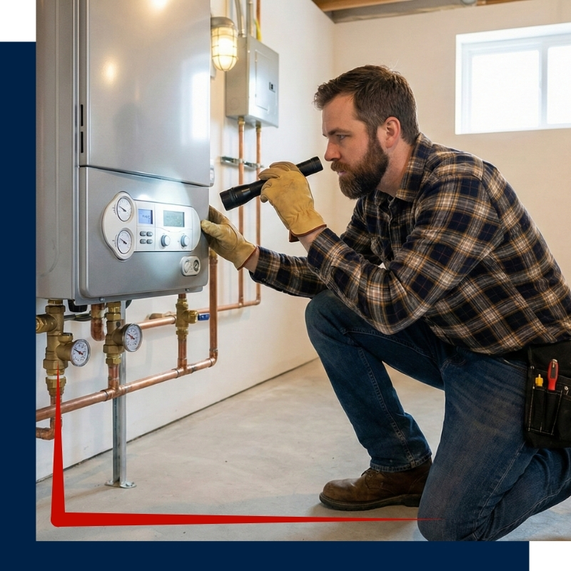 contractor checking gauges on a new gas boiler